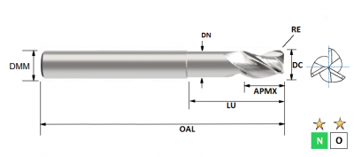 8.0mm 3 Flute (0.5mm Radius) Long Length Necked Mastermill AL-HPC Carbide Slot Drill